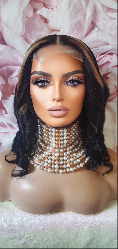 100%virgin human hair highlighted closure wig